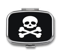 Pastillero Metálico Skull And Crossbones Pastillero Con 2 Compartimentos Con Espejo, Dispensador Cuadrado Portátil A De Humedad, Caja De Almacenamiento