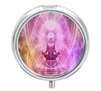Pastillero Metálico Yoga Con Mandalas Psicodélicos Pastillero 3 Rejillas Con Espejo Distribuidor Redondo Portátil A De Humedad Caja De Almacenamiento Regalo Único