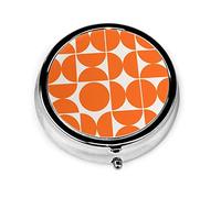 Pastillero Mid Century Modern Geometric Naranja Art Print Estuche para pastillas para monedero Lindo pequeño organizador de pastillas redondo de viaje