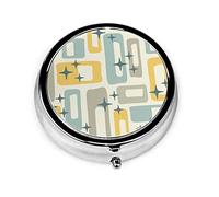 Pastillero Mid Century moderno geométrico abstracto pastillero para monedero lindo pequeño organizador de pastillas redondo de viaje