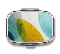 Pastillero minimalista con formas azul claro y verde con 2 compartimentos, organizador de pastillas de viaje para bolso de bolsillo