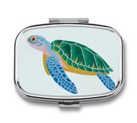 Pastillero minimalista de tortuga marina verde azul con 2 compartimentos, organizador de píldoras de viaje para bolso de bolsillo