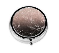 Pastillero moderno con 3 compartimentos, diseño de mármol negro, rosa y oro rosa brillante, organizador portátil