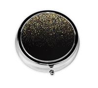 Pastillero moderno con 3 compartimentos, diseño moderno y elegante, color negro y dorado brillante, organizador portátil.