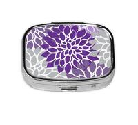 Pastillero moderno con diseño floral morado y gris, 2 compartimentos, organizador portátil