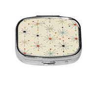 Pastillero moderno con patrón retro atómico de mediados de siglo de los años cincuenta, organizador de pastillas de viaje, caja de medicina cuadrada pequeña para bolso y regalos de bolsillo