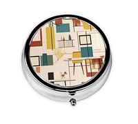 Pastillero moderno de mediados de siglo, organizador redondo de 3 compartimentos y pastillero de viaje portátil para viajes.