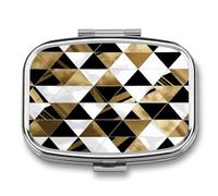 Pastillero moderno moderno con diseño de triángulos de oro blanco y negro, organizador de píldoras, pequeño pastillero de viaje, pastillero portátil para bolsillo, 2 compartimentos, pastilleros para