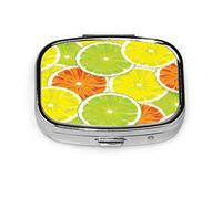 Pastillero naranja limón patrón sin costuras pastillero para bolsillo o monedero lindo pequeño contenedor de pastillas organizador de pastillas de viaje