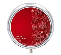 Pastillero navideño con diseño de copos de nieve, fondo rojo, bonito pastillero, organizador de pastillas, 2 compartimentos