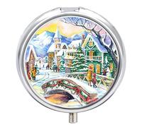 Pastillero navideño con diseño de paisaje de pueblo de Navidad, 2 compartimentos
