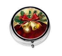 Pastillero navideño con lazo rojo y campanas doradas, estuche para medicamentos con 3 compartimentos, organizador portátil
