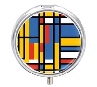 Pastillero negro Bauhaus abstracto moderno estilo Mondrian azul geométrico 3 compartimentos pequeño portátil medicina organizador para bolsillo