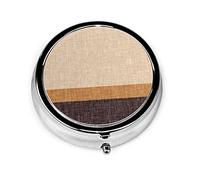 Pastillero Neutral Marrón y caramelo Taupe Stripe Pastillero para monedero Lindo pequeño organizador de pastillas redondo de viaje