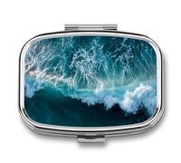 Pastillero Ocean Wave azul y verde con 2 compartimentos, organizador de pastillas de viaje para bolso de bolsillo