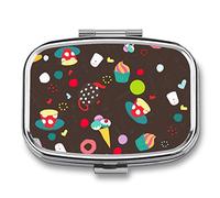 Pastillero organizador colorido con patrón de magdalenas, dispensador de vitaminas y medicamentos para bolsillo o bolso