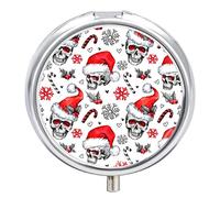 Pastillero organizador con patrón de calavera, copos de nieve, pastillero, dispensador de vitaminas y medicamentos para bolsillo o bolso