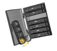 Pastillero organizador de pastillas, 6.1 x 4.7 x 1.7 pulgadas, pastillero portátil con compartimentos separados, 28 compartimentos de viaje, semanal, 4 veces al día, para suplemento medicinal,