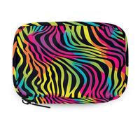 Pastillero organizador de pastillas con estampado de piel de cebra de color arcoíris con cremallera, bolsa de almacenamiento diario de vitaminas, portátil, 8 ranuras, pastillero semanal, soporte para