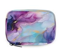 Pastillero organizador de pastillas con estampado líquido de mármol morado con cremallera, bolsa de almacenamiento diario de vitaminas, portátil, 8 ranuras, pastillero semanal, soporte para