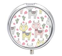 Pastillero organizador de pastillas con flores de cactus y alpaca, dispensador de vitaminas y medicamentos para bolsillo o bolso