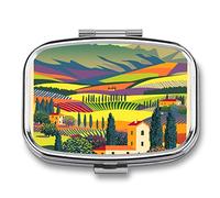 Pastillero organizador de pastillas de paisaje rural, dispensador de vitaminas y medicamentos para bolsillo o bolso