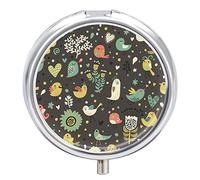 Pastillero organizador de píldoras con patrón de pájaros florales, dispensador de vitaminas y medicamentos para bolsillo o bolso