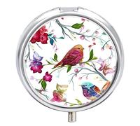 Pastillero organizador de píldoras para pájaros y mariposas y flores, dispensador de vitaminas y medicamentos para bolsillo o bolso