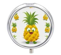 Pastillero organizador de viaje pequeño, con estampado de piña, redondo, bonito pastillero de metal, 3 compartimentos, portátil, diario, para bolso y bolsillo