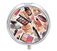 Pastillero organizador de viaje, pequeño pastillero, diseño de cosméticos y maquillaje, redondo, bonito pastillero de metal, 3 compartimentos, portátil, diario, para bolso y bolsillo