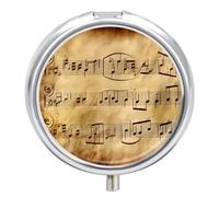 Pastillero organizador de viaje, pequeño pastillero, diseño de notas musicales vintage, redondo, bonito pastillero de metal, 3 compartimentos, portátil, diario, para bolso y bolsillo