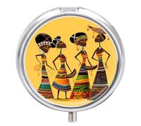 Pastillero organizador de viaje, pequeño pastillero, impresión creativa de cultura africana, redondo, bonito pastillero de metal, 3 compartimentos, portátil, diario, para bolso y bolsillo