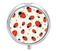 Pastillero organizador de viaje, pequeño pastillero, patrón de mariquitas, impresión moteada infinita, redondo, lindo pastillero de metal, 3 compartimentos, portátil, diario, tableta para bolso y