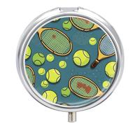 Pastillero organizador de viaje, pequeño pastillero, raquetas de tenis y pelotas de tenis, redondo, bonito pastillero de metal, 3 compartimentos, portátil, para tableta diaria para bolso y bolsillo