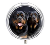Pastillero organizador de viaje, pequeño pastillero, rottweiler, papel pintado, redondo, lindo pastillero de metal, 3 compartimentos, portátil, diario, para bolso y bolsillo