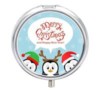 Pastillero organizador pingüinos copos de nieve Feliz Navidad Pastillero dispensador de vitaminas y medicamentos para bolsillo o bolso