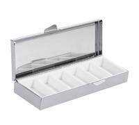 Pastillero organizador portátil de acero inoxidable con 6 compartimentos para vitaminas, aceite de pescado, suplementos, caramelos