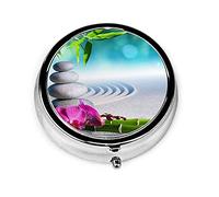 Pastillero Orquídea de arena y piedras de masaje Pastillero para monedero Organizador de pastillas de forma redonda de viaje pequeño y bonito