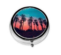 Pastillero palmera puesta de sol personalizado viaje pastillero redondo pastillero decorativo Metal medicina vitamina caja organizadora