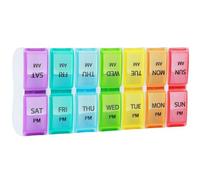 Pastillero para 7 días, 2 compartimentos, por la mañana y por la noche, extraíble, pastillero, 14 compartimentos, para vitaminas, aceite de pescado, suplementos y medicamentos (coloridos)