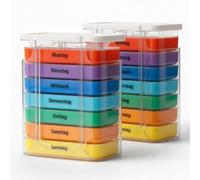 Pastillero para 7 días, juego de 2 unidades, mañana, mediodía, noche, noche, caja de medicamentos, pastillero, transparente, 7 días