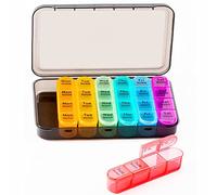 Pastillero para 7 días, pequeño, para la mañana, el mediodía y la noche, 4 compartimentos, fácil de abrir, portátil, pastillero semanal, organizador de píldoras, organizador para medicamentos, vitaminas, aceite de pescado