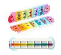 Pastillero para 7 días por la mañana por la noche, 7 días, pastillero pequeño para viajes, caja compacta para 7 días para viajes y uso diario, sin BPA (arco iris)