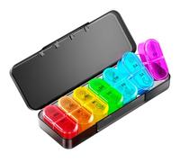 Pastillero para 7 días por la mañana por la noche, pastillero semanal, 2 compartimentos, grande, 7 días, con pastillero, pequeño para viajes, organizador de pastillas para 14 días, portátil (negro)