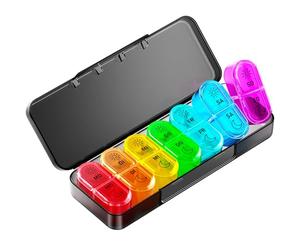 Pastillero para 7 días por la mañana por la noche, pastillero semanal, 2 compartimentos, grande, 7 días, con pastillero, pequeño para viajes, organizador de pastillas para 14 días, portátil (negro)