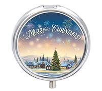 Pastillero para árboles de Navidad, paisaje de pueblo de invierno, 2 compartimentos, pastillero portátil, organizador de pastillas de viaje