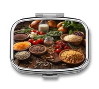 Pastillero para fotos de comida de granja, organizador de píldoras de medicina, pequeño pastillero de viaje, pastillero portátil para bolsillo, 2 compartimentos, pastilleros para viajes