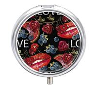 Pastillero para labios, rosas, sandía, arándanos, pastillero diario, 2 compartimentos