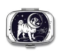 Pastillero para perro de pug, 2 compartimentos, portátil, organizador de pastillas de viaje