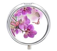 Pastillero para píldoras, diseño de orquídea, mariposa, color morado, con 2 compartimentos